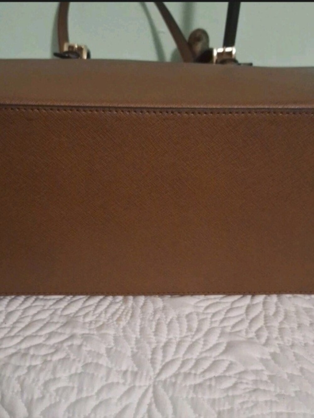 Michael Kors Cognac Leather Saffiano Tote with MK Charm - Picture 5 of 6